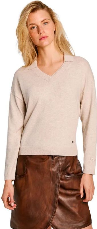 Pepe Jeansvoor vrouwen. PL702222 Isela beige polo (L), Casual, Katoen, Lange mouwen, Duurzaam