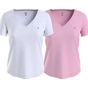 Tommy Jeans Slim Soft Short Sleeve V Neck T-shirt Roze XS Vrouw