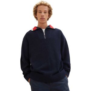 Tom Tailor 1039749 Relaxed Knitted Troyer Sweater Blauw 2XL Man