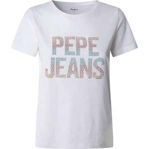 Pepe Jeansvoor vrouwen. PL506059 Victoria T-shirt wit (L), Casual, Korte mouwen, Biologisch katoen, Duurzaam
