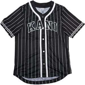 Karl Kani Varsity Striped Baseball T-shirt Met Korte Mouwen En V-hals