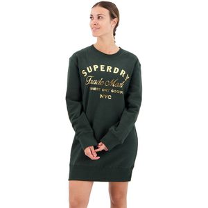 Superdry Luxe Metallic Logo Long Sleeve Short Dress Groen L Vrouw