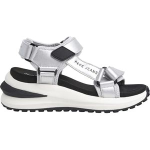 Pepe Jeans - PLS90706 Winslove Shine - Leren Sandalen - Zilver - Klittenband - Casual