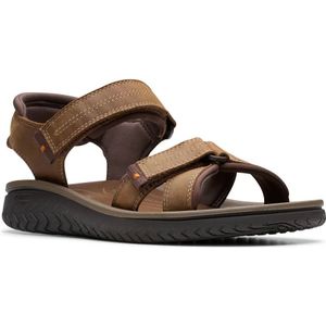 Clarks - Wesley Shore - Leren Sandalen - Bruin - Plat - Klittenband - Casual
