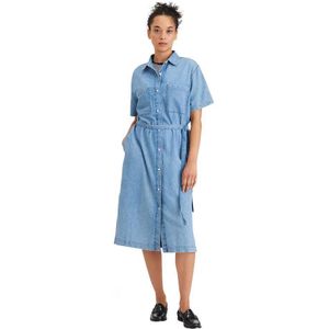 Dockers Button Front Short Sleeve Midi Dress Blauw L Vrouw