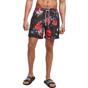 Urban Classics Badehose Pattern Swim Shorts Black Rose Aop-3XL