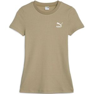 Puma Select Classics Ribbed Slim Fit Short Sleeve T-shirt Beige L Vrouw
