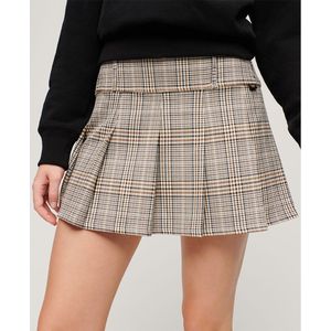 Superdry Low Rise Pleated Mini Skirt Beige S Vrouw
