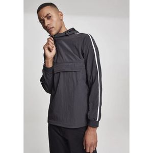 Urban Classics - Crinkle Nylon Pull Over Jacket - Zwart/ Wit - Tussenjassen