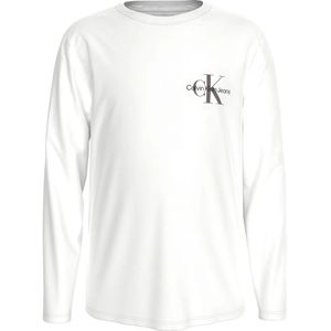 Calvin Klein - Chest Monologo Ls T-Shirt - Wit - Voor Kinderen Tot 16 Jaar