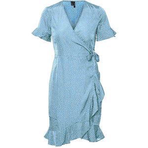 Vero Moda Henna 2/4 Wrap Frill Short Sleeve Dress Blauw XS Vrouw