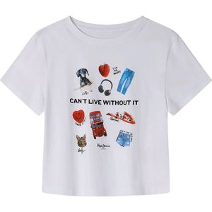 Pepe Jeansvoor meisjes. PG503135 T-shirt Cyndi wit (10años= 140cm), Casual, Katoen, Korte mouwen, kinderkleding