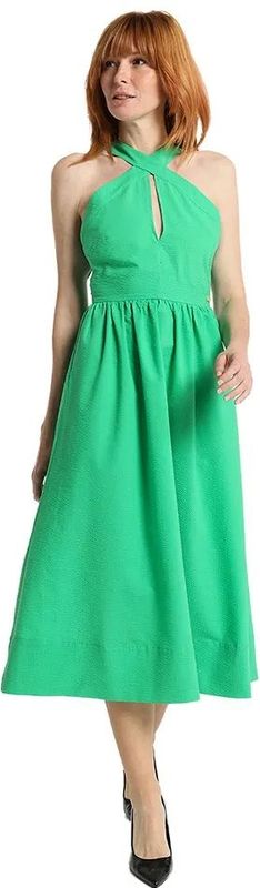 Victorio & Lucchino - Midi-jurk - Groen - Gekruiste Halslijn - Katoen - Mouwloos