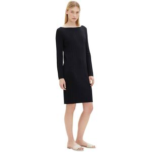 Tom Tailor 1037792 Knitted Rib Plissee Long Sleeve Dress Zwart 38 Vrouw