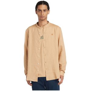Timberland Mill Brook Linen Korean Collar Long Sleeve Shirt Beige L Man