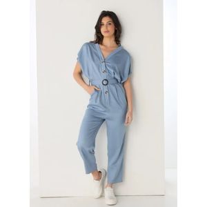 Victorio & Lucchino, V&Lvoor vrouwen. 3595739 Lange jumpsuit met blauwe riem (S), Casual, Viscose, Korte mouwen