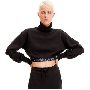 Calvin Klein Jeans Contrast Tape Loose Roll Neck Sweater Zwart L Vrouw
