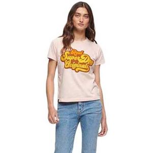 Superdry 70´s Script Metallic Logo Short Sleeve T-shirt Roze S Vrouw