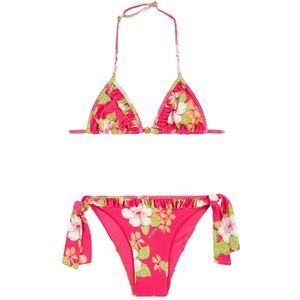 Sundek Mini With Ruffles And Lace-up Briefs In Dreamy Hawaii Print Bikini