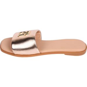 Tommy Hilfiger - Slippers - Beige - Leer - Metallic Leren Muiltje met TH Logo