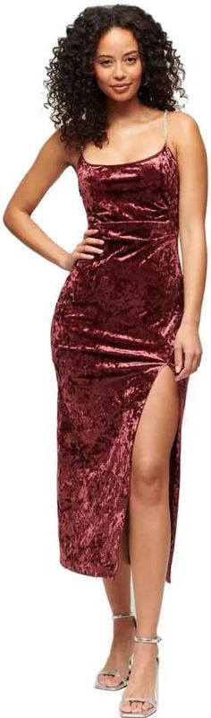 Superdry - W8011729A - Fluwelen Lange Jurk - Kastanjebruin - Mouwloos - Feest