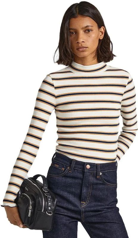 Pepe Jeans - PL505678 Cher - T-shirt - Wit - Lange Mouwen - Casual - Katoen