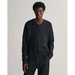 Gant Shiny Alpaca Wool V Neck Sweater Grijs L Man