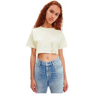 Calvin Klein Jeans Two Tone Monogram Cropped Short Sleeve T-shirt Beige S Vrouw