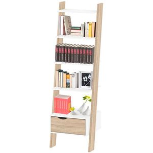 Dmora Boekenkast Met Een Lade En Vier Planken Witte En Eiken Kleur 55x180x48 Cm