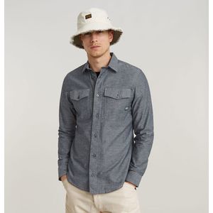 G-star - Marine - Overhemd - Blauw - Slim Fit, Katoen/Linnen, Knoopsluiting, Lange Mouwen