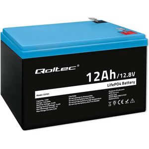 Qoltec - Lifepo4 - UPS-accu - 12.8V - 12Ah - 153.6Wh - Met BMS