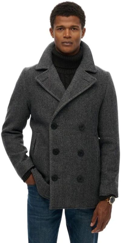 Superdry - Merchant Wool Blend Pea Jas - Zwart - Winterjas