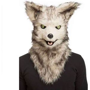 Viving Costumes With Jaw Mobile Wolf Mask Beige
