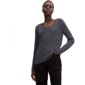 Tom Tailor V-neckline With Front Logo Coin Sweater Grijs M Vrouw