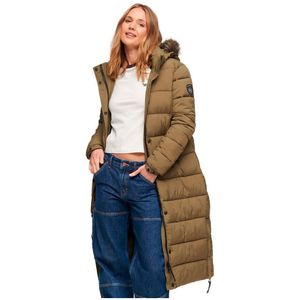 Superdry Faux Fur Longline Puffer Jacket Beige XL Vrouw