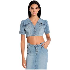 Lois Jeansvoor vrouwen. 431552610 Denim top met blauwe pofmouwen (XS), Casual, Katoen, Korte mouwen