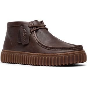 Clarks - Torhill Hi - Leren Enkellaarsjes - Bruin - Vetersluiting - Plat
