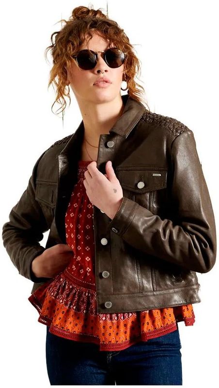 Superdry - Leather Stateside - Leren Jas - Bruin