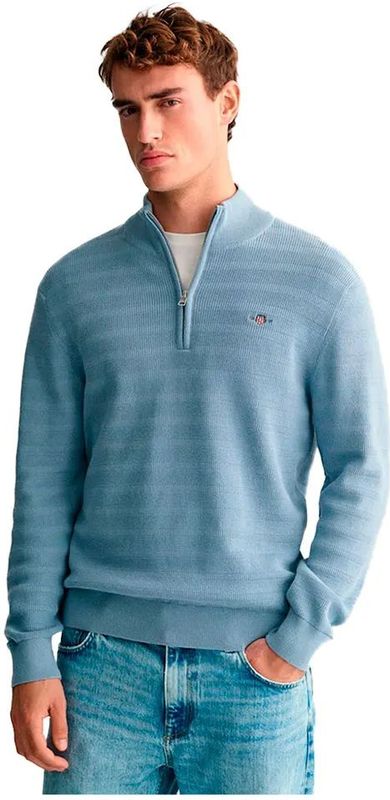 Gantvoor mannen. 8030199 Gestreepte trui met marinestructuur (S), Casual, Katoen, Lange mouwen, Marineblauw