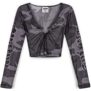 Grimey Tusker Temple Micro Mesh Crop T-shirt Met Lange Mouwen En V-hals