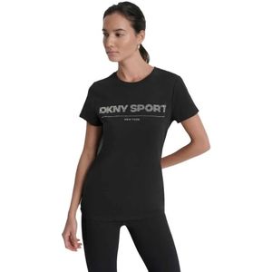 DKNYvoor vrouwen. DP5T1376 T-shirt met roze logo (XS), Casual, Katoen, Korte mouwen