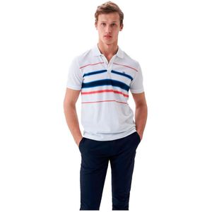 Salsa Jeans Striped Regular Fit Short Sleeve Polo Wit M Man