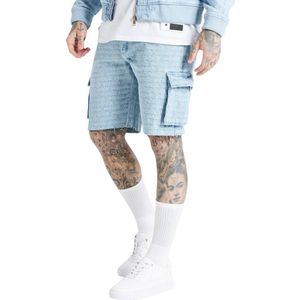 Siksilk Jacquard Cargo Denim Shorts Blauw 2XL Man