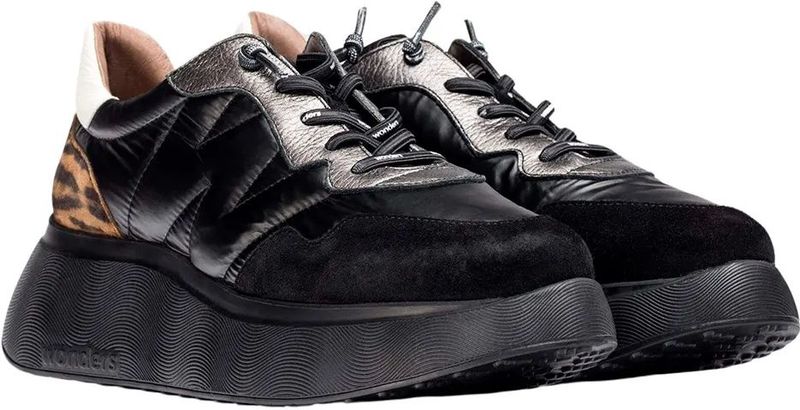 Wondersvoor vrouwen. A-2660_5078_5870 Dorita Leren Sneakers zwart (35), Leer, 3 tot 5 cm, Veters, Casual
