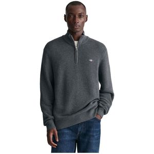 Gant Textured Cotton Half Zip Sweater Grijs M Man