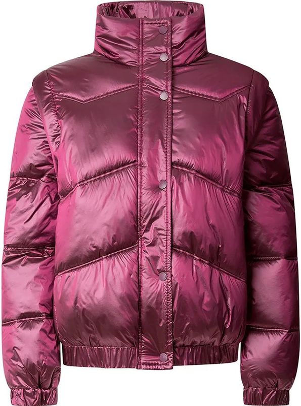 Gemetalliseerd Donsjack - Blauw - Nylon - Opstaande Kraag - Afneembare Mouwen