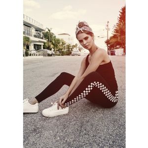 Urban Classics - Check Legging - Zwart Wit Geblokt - XS - Zwart