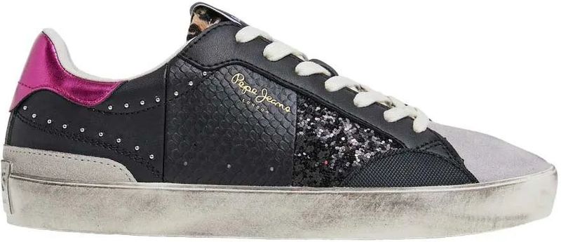 Pepe Jeans - Lane City - Damestrainers - Wit - Met Zwarte Leren Details