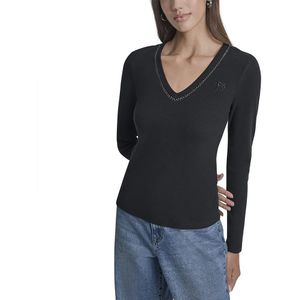 Dkny Rhinestone T-shirt Met Lange Mouwen En V-hals