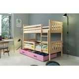 stapelbed Carino 80 x 160  met opberglade en matrassen Licht eiken roze